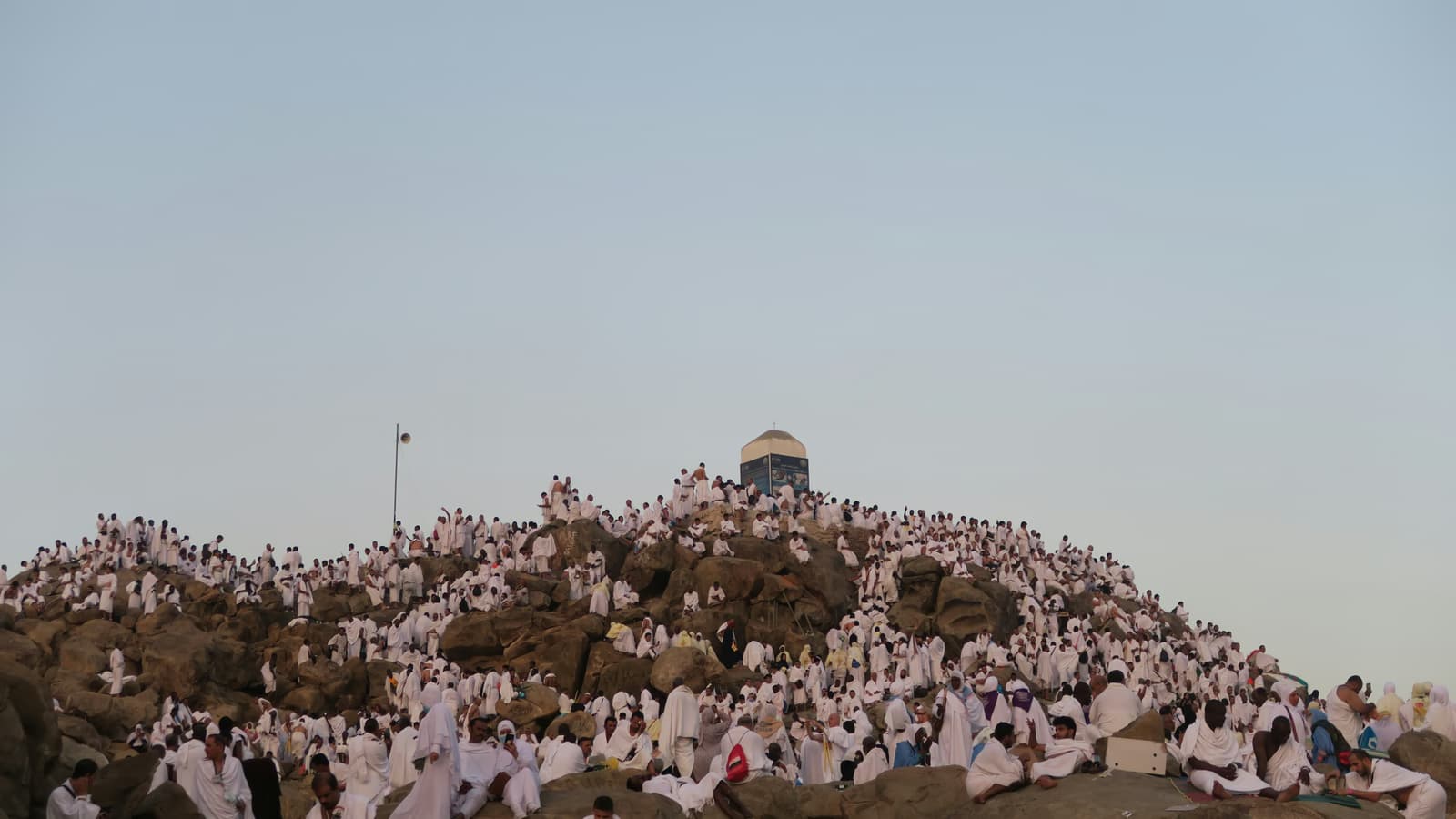 Pilgrims gathered on Mount Arafat during Hajj